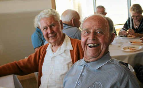 Kingsley Locke and Ken Pinington at yesterday’s Italian luncheon at Oak Tree Retirement Village. Kingsley Locke and Ken Pinington at yesterday’s Italian luncheon at Oak Tree Retirement Village.